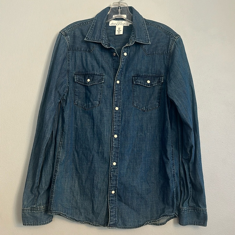 LOGG H&M women Western denim long sleeve button down shirt with snap buttons